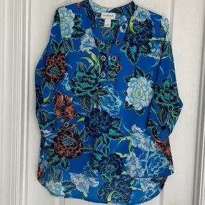 Patchington Blue 3/4 Sleeve Blouse with Mandarin Collar